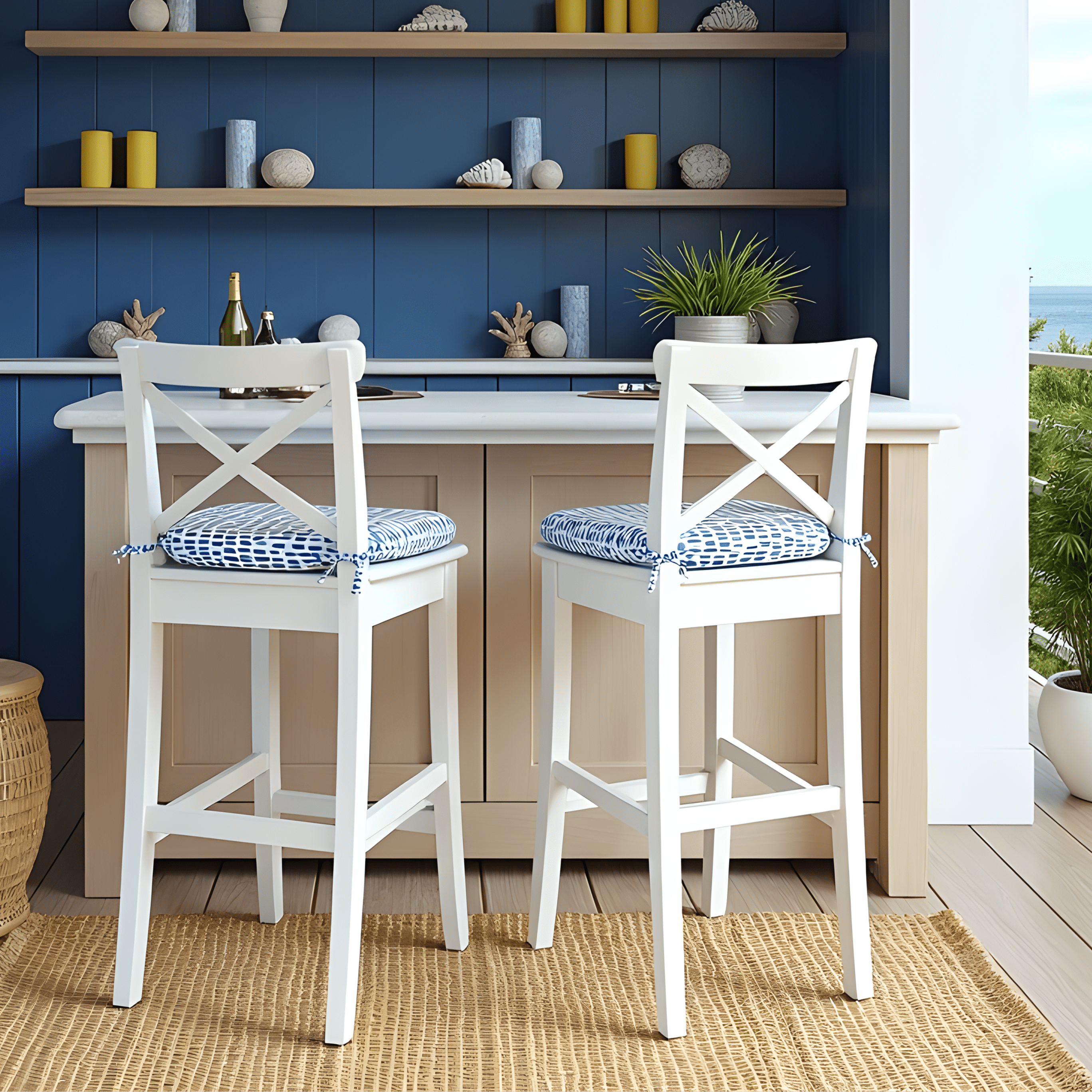 Rockin Cushions IKEA Outdoor Slipcovers Set of 2, Blue Rain U-Shape Outdoor Chair Pad, Removable Covers